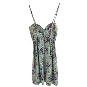 Parker Teal Gray Floral Sundress Smocked Back Sweetheart Neck Spaghetti Strap